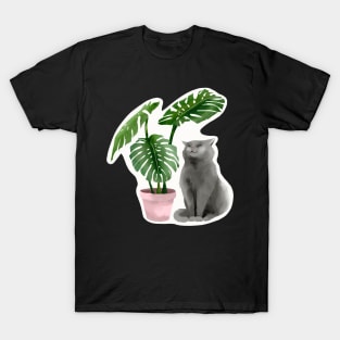 Happy Cat Monstera For Mugs and Stickers T-Shirt